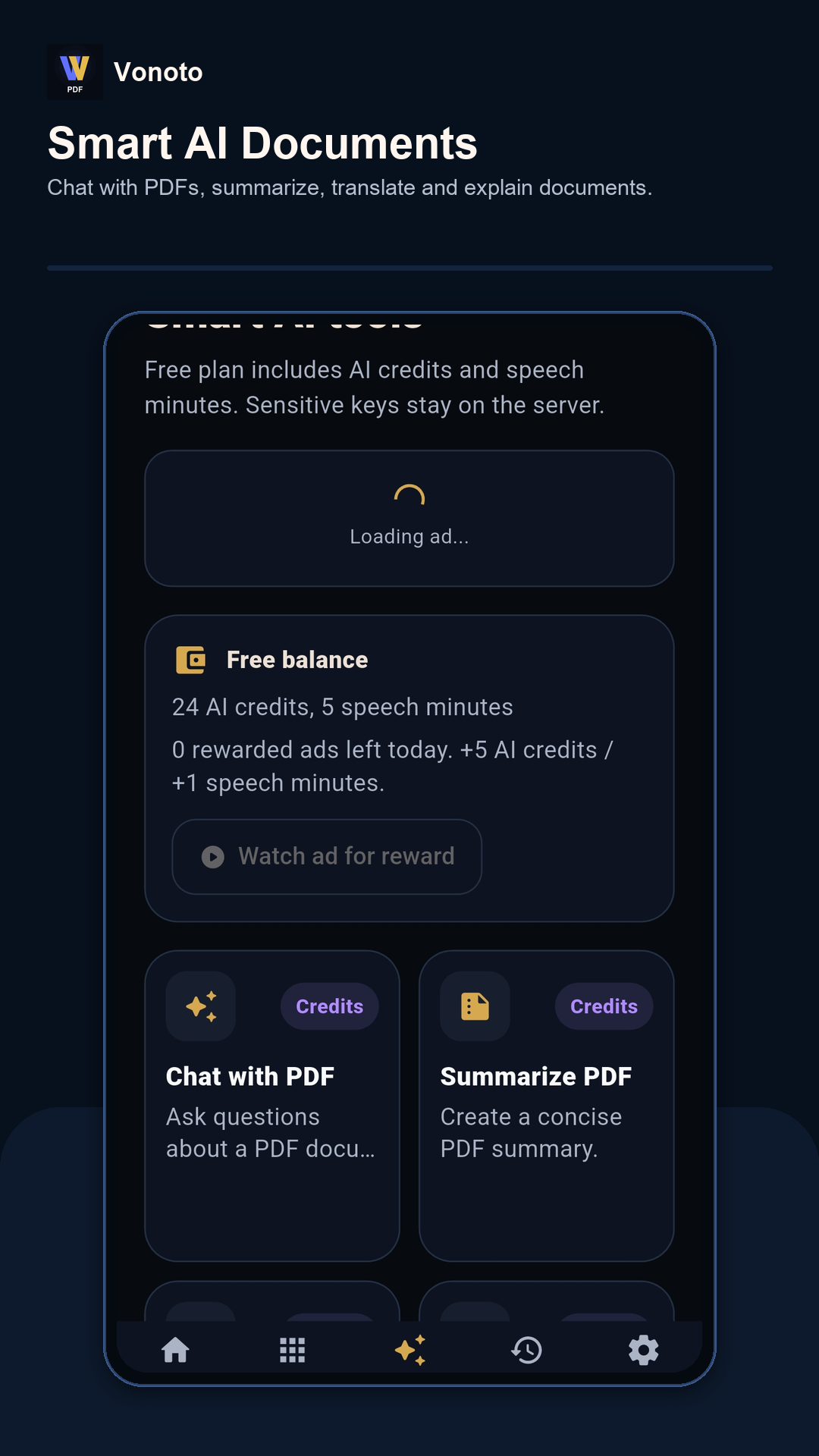 Vonoto AI PDF tools screen