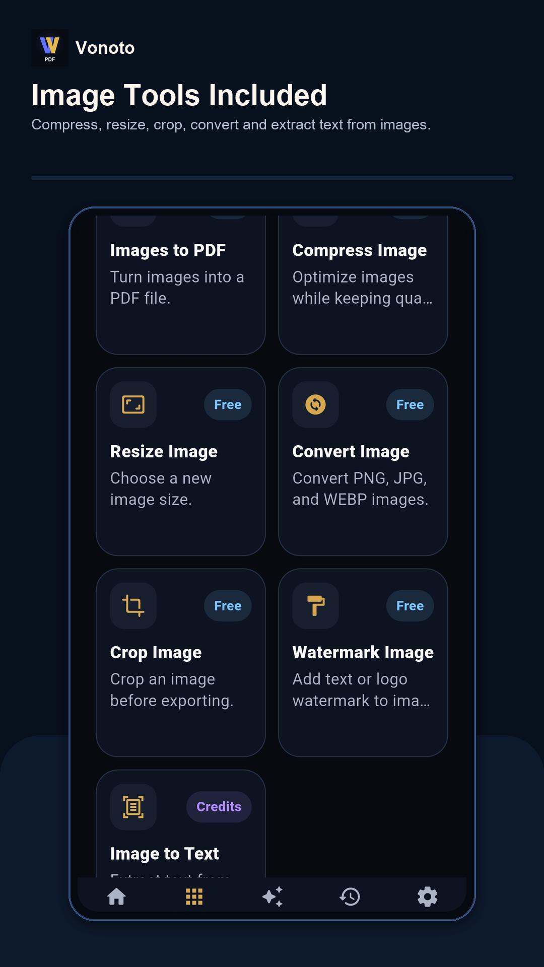 Vonoto image and OCR tools screen
